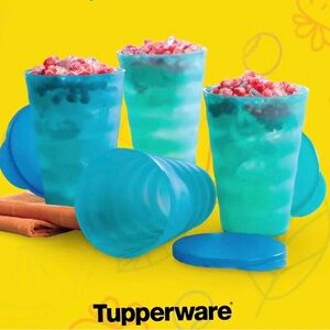 Tupperware Blue  Tumblers  16oz Each  Set of 4